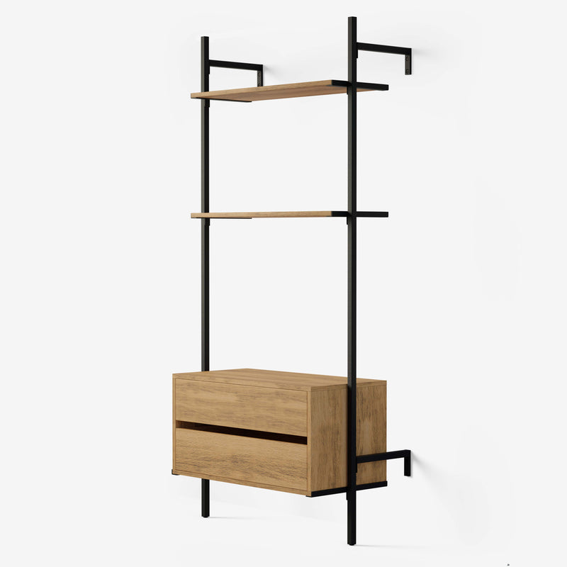 Frame Walk -in 1 rivin vaatekaappijärjestelmä lipastolla - (2 hyllyä + 1 lipasto)